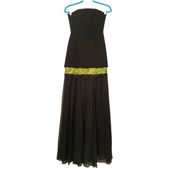 ♦️ NWT BCBG MaxAzria Jamysen Maxi Strapless Formal Dress - Gown Neon Chiffon - Picture 3 of 16